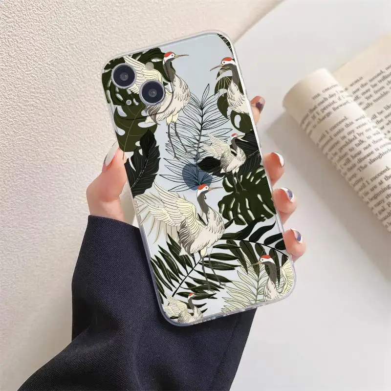 Monstera Blätter Palme Blume Vogel klar Telefon Fall für iPhone 14 13 11 12 Pro Max Mini xs xr x 8 7 14 plus transparente Schale – Detail 6