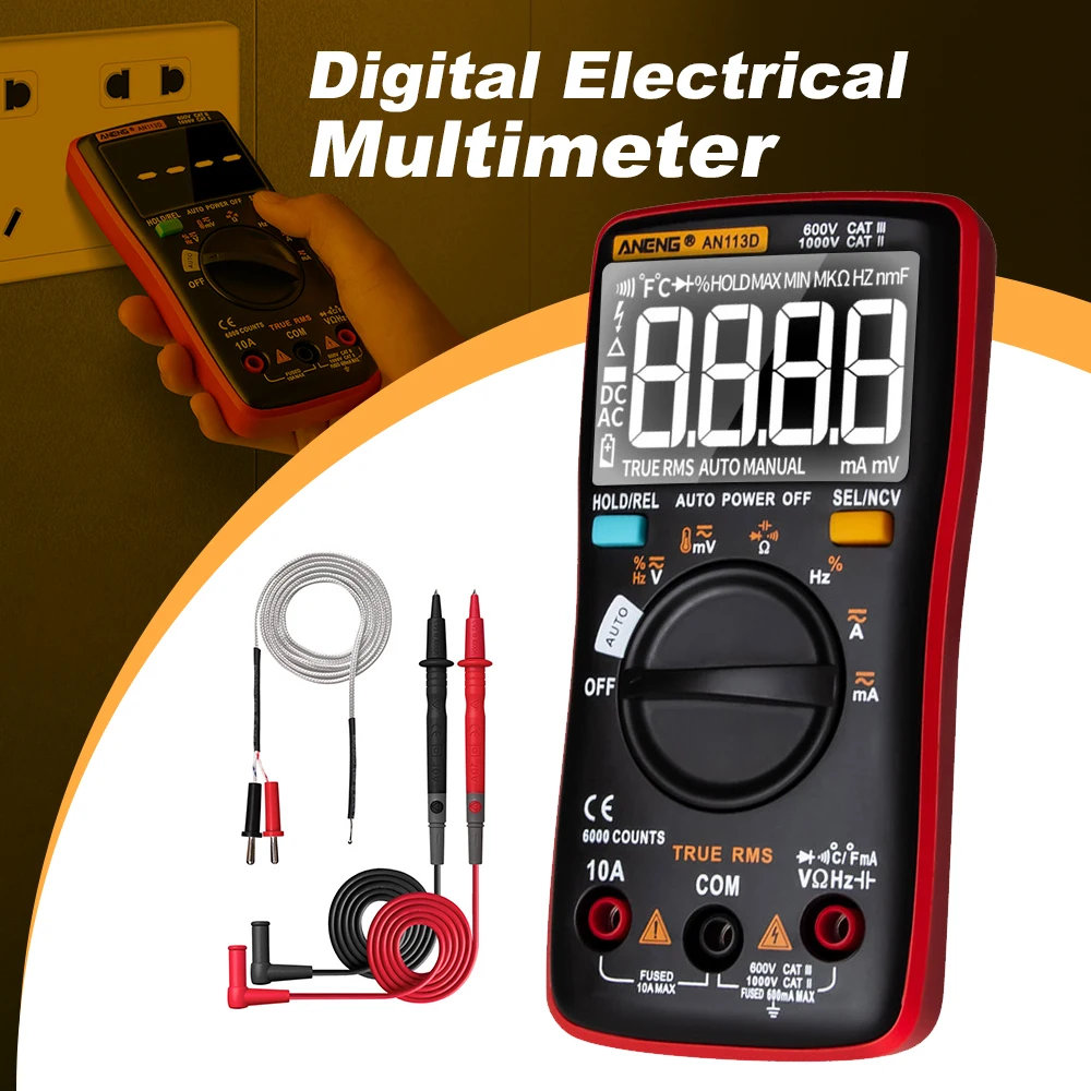 ANENG AN113D Digital Electrical Multimeter 6000 Counts DC/AC Current Voltage Tester True RMS Auto Ranging LCD Meters digital multimeter,multimeter tester,analog multimeter