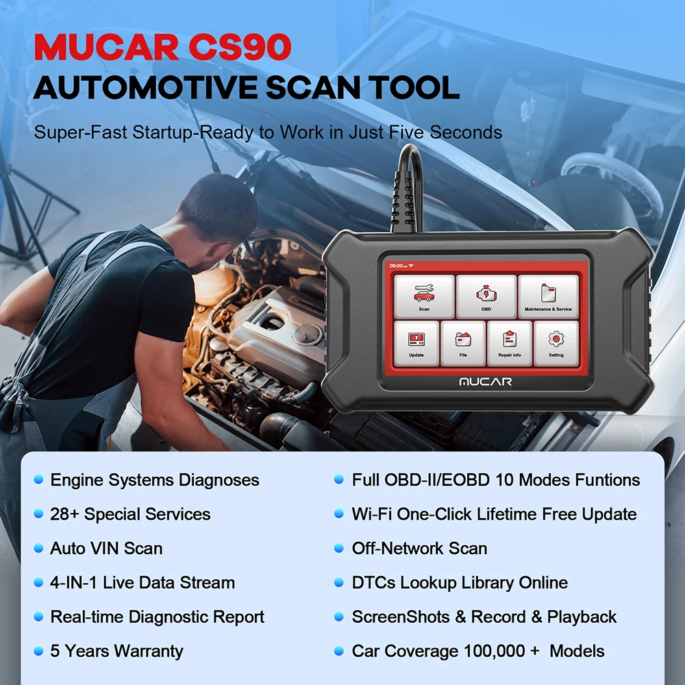 OBD2 Scanner MUCAR CS90 Professional diagnostic tool Auto scanner bluetooth ECM System 28 resets lifetime free update
