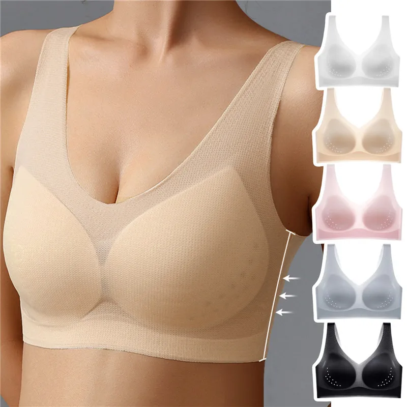 2023 Fathion Women Plus Size Sexy Top Soft Breathable Wireless Solid  Lingerie Gathered Padded Bra Ice Silk Seamless Underwear - AliExpress