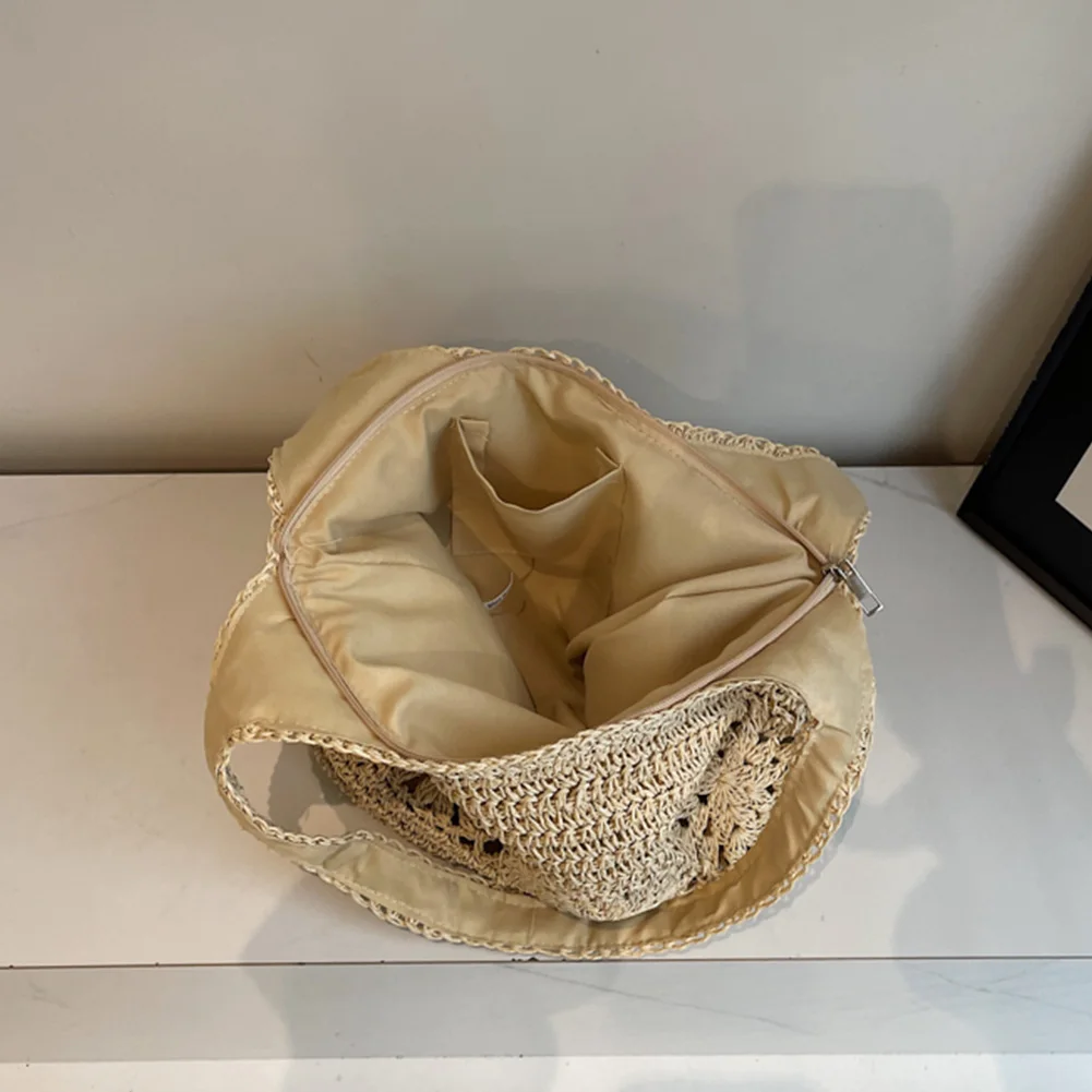 Large Summer Shoulder Bag with Zipper Woven Tote Bag Handbag Shoulder Purse for Women Travel Vacation