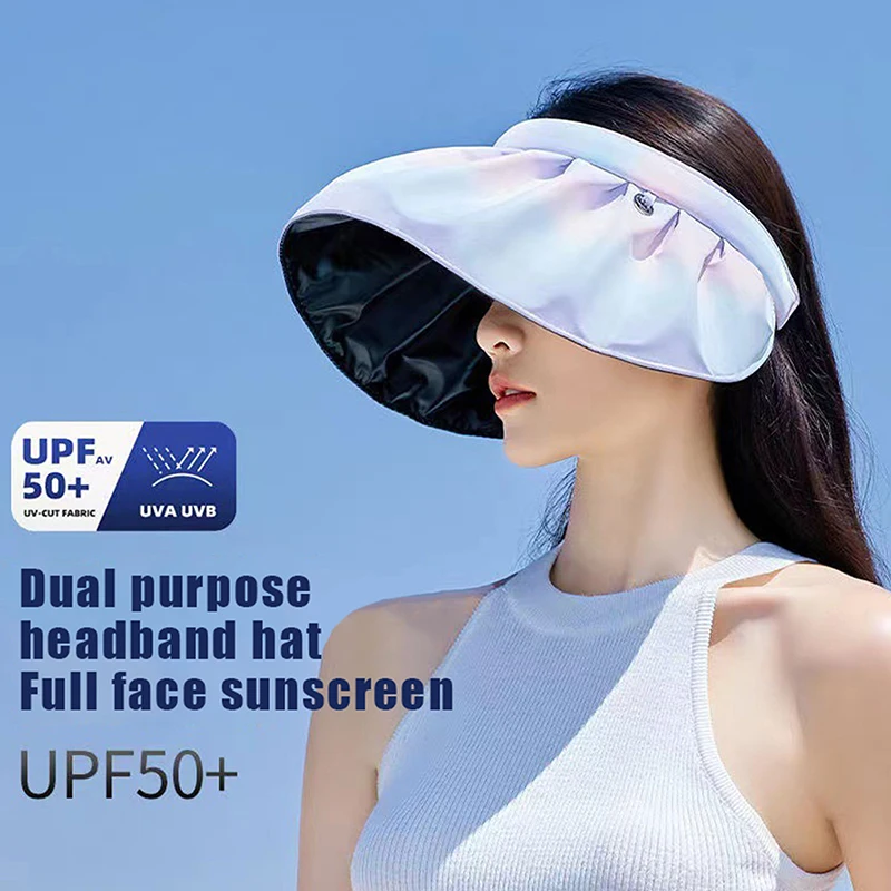 

Women Wide Brim Gradient Color Sun Visors Hat Empty Top Shell Cap Beach Hats Exquisite Summer Travel UV Protection Sun Hat