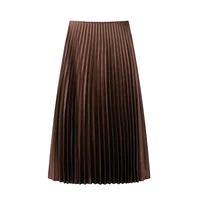 TRAF Elegant Party Midi Skirts 2025 Women's Spring Mid Waist Pleated Skirts Fashion Casual Vintage Beige Brown Long Skirts - Image 3