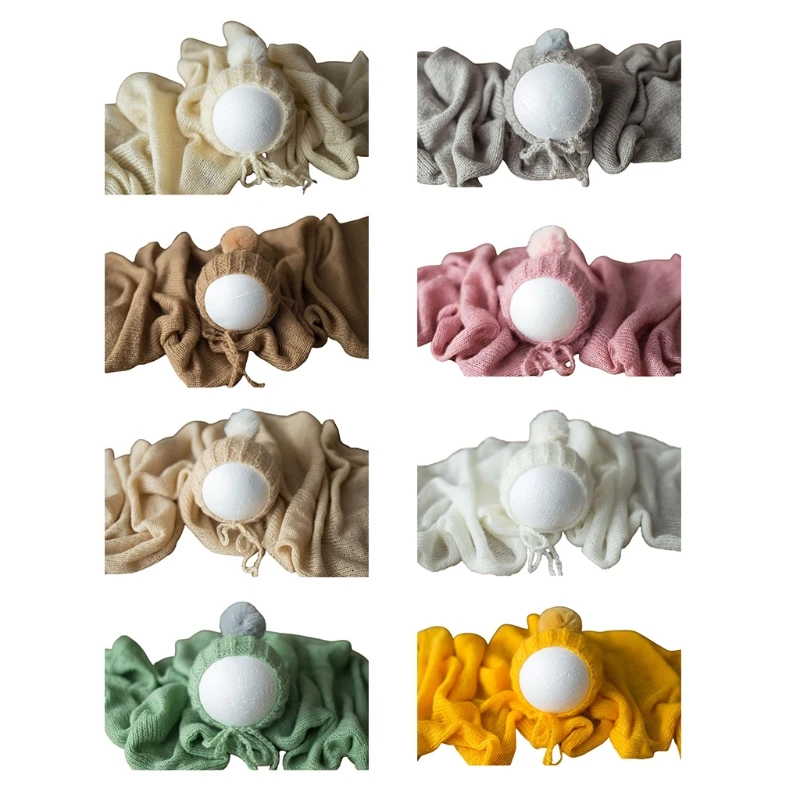 

2Pcs Baby Wool Ball Hat Knitted Wrap Blanket Set Newborn Photography Props Infants Photo Accessories