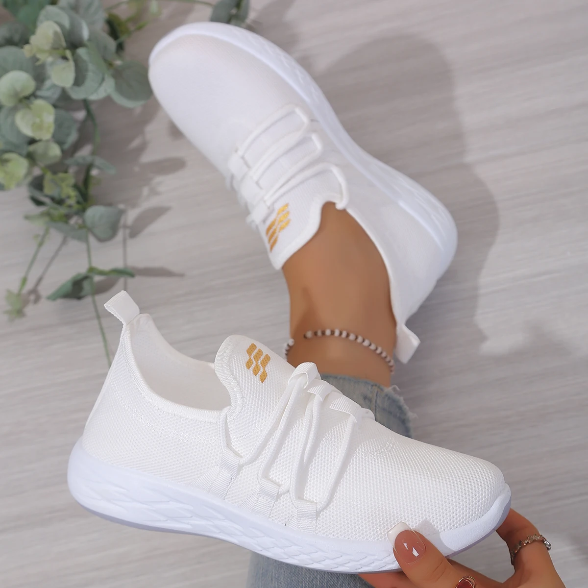 Women Breathable Knit Mesh Sneakers Elastic Slip On Casual Walking Shoes Soft Non Slip Sole Ladies Daily Sport Trainers 1