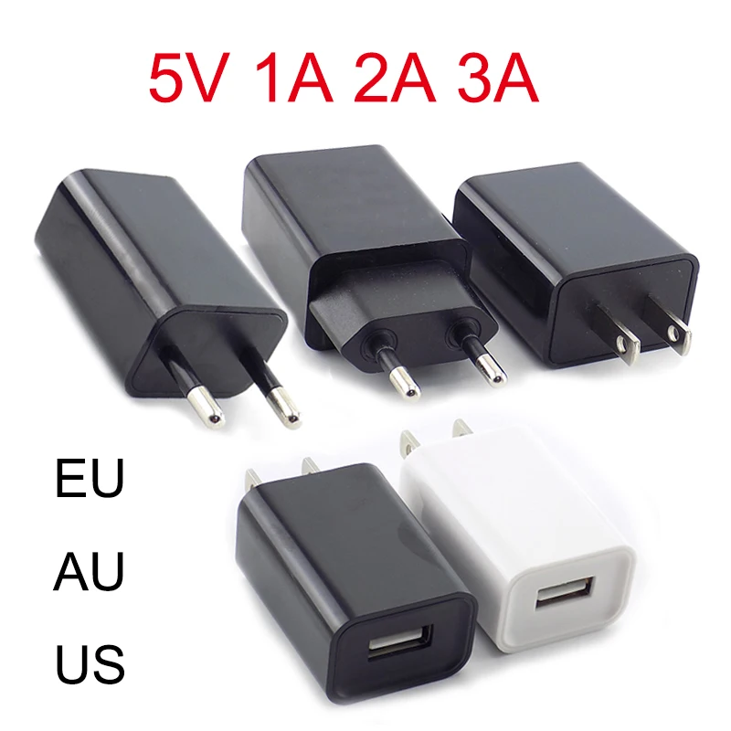 Power Adapter 5V 1A 2A 3A Travel USB Adapter Phone Charger EU/US/AU Plug