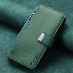 Luxury Leather Flip Case with Detachable Zipper Wallet and MagSafe for Moto G86 (G86 Power) (Green)