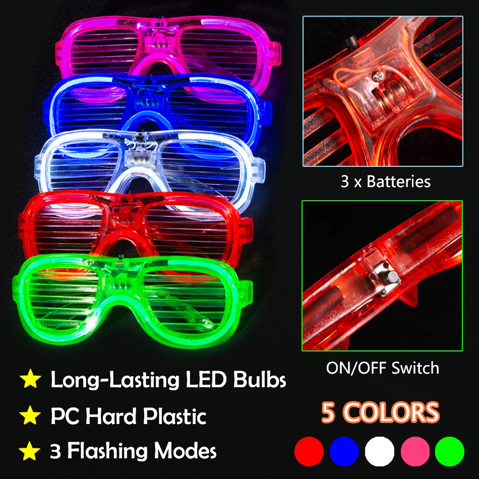 100 Pcs Neon Party Favor Glow in the Dark Party Supplies LED Light up  Glasses, L