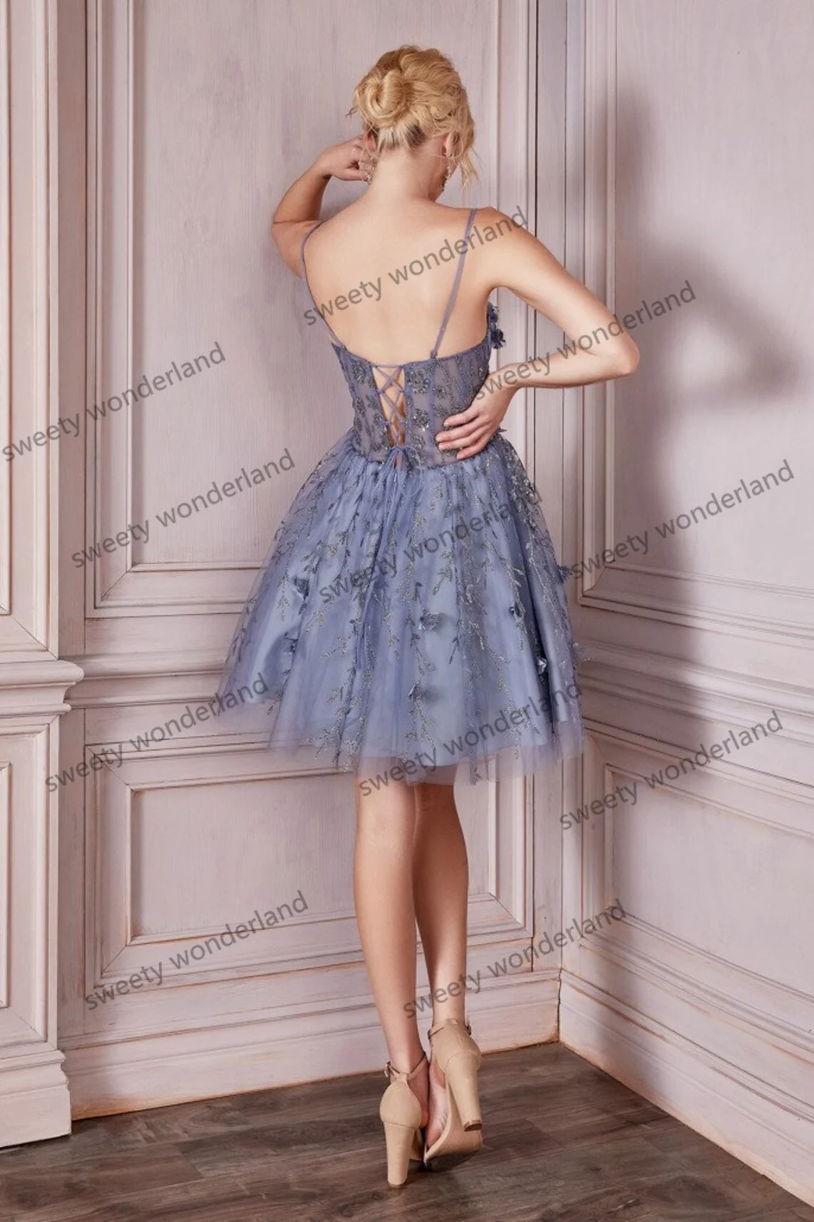 Fantasy Short Cocktail Dresses Knee Length 3D Flowers Layered Tulle Prom Gowns Spaghetti Straps Birthday Party Dress