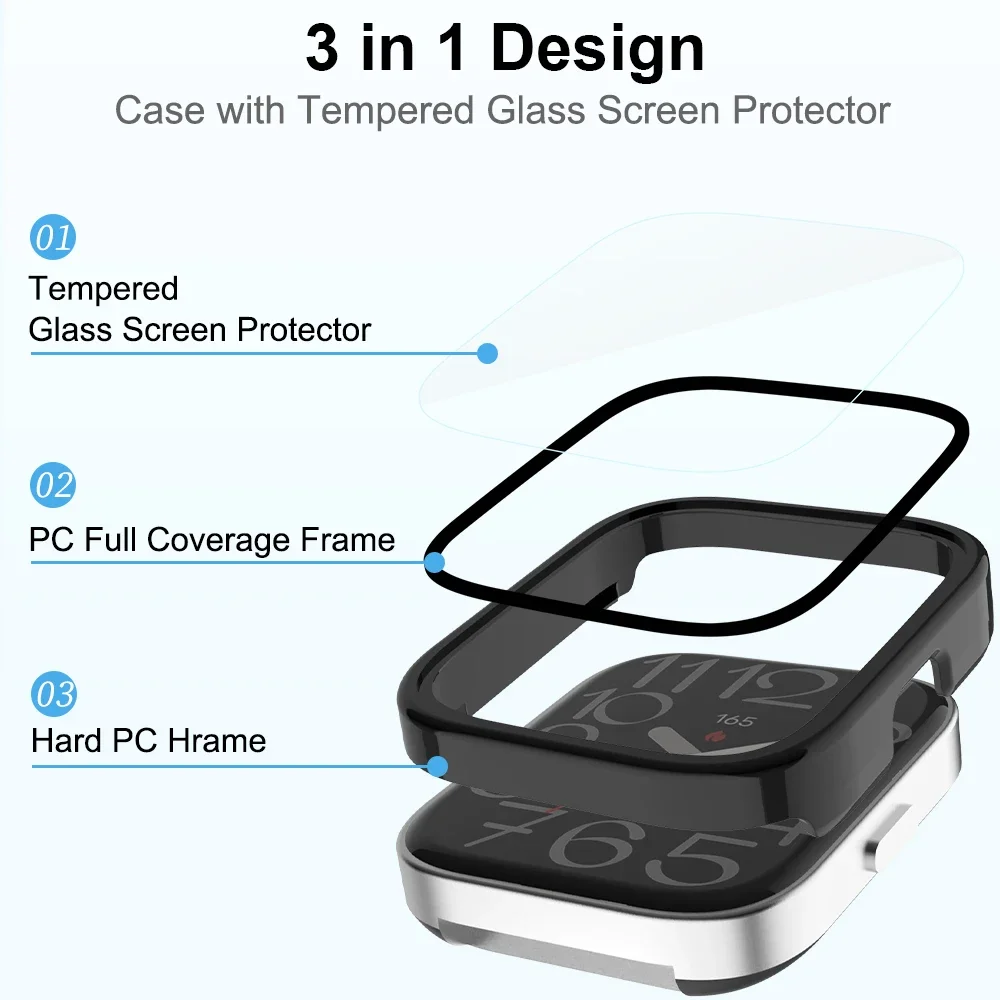 Watch Screen Protector Case Watch Accessories Watch Screen Protector Watch Case Watch Protective Case Watch Cover Watch Protective Cover Bumper Protective Case PC+Glass for Amazfit Bip 5 Unity Case Smart Watch Screen Protector All Around Cover Protective Bumpers for Amazfit Bip 5 Unity