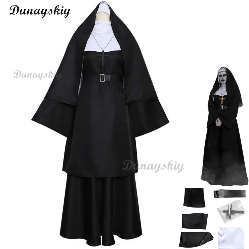 

Vintage Medieval Missionary Nun Cosplay Costume Priest Black Robe Dress Adult Man Woman Religious Pious Catholic Church Suit