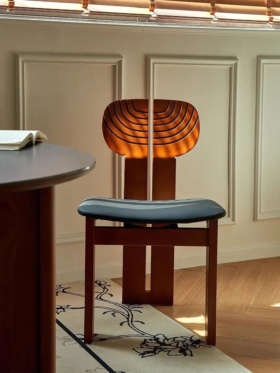 High-end Light Luxury Vintage Solid Wood Chair Backrest Chair Designer Leisure Dining Chair Home Modern Simple