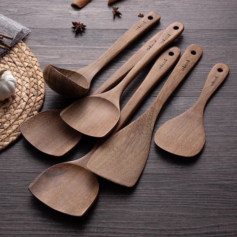 Non-stick Wooden Turner Cooking Tool Rice Spoon Cookware Spatula For Non-stick Pan Kitchen Accessories Wood Shovels
