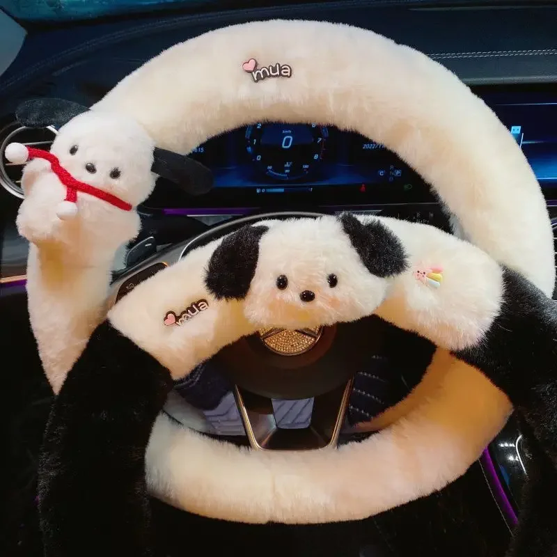 

Sanrio Kawaii Pochacco Car Steering Wheel Cover Cartoon Car Steering Wheel Anti Slip Handle Gloves Car Interior Accessories Gift