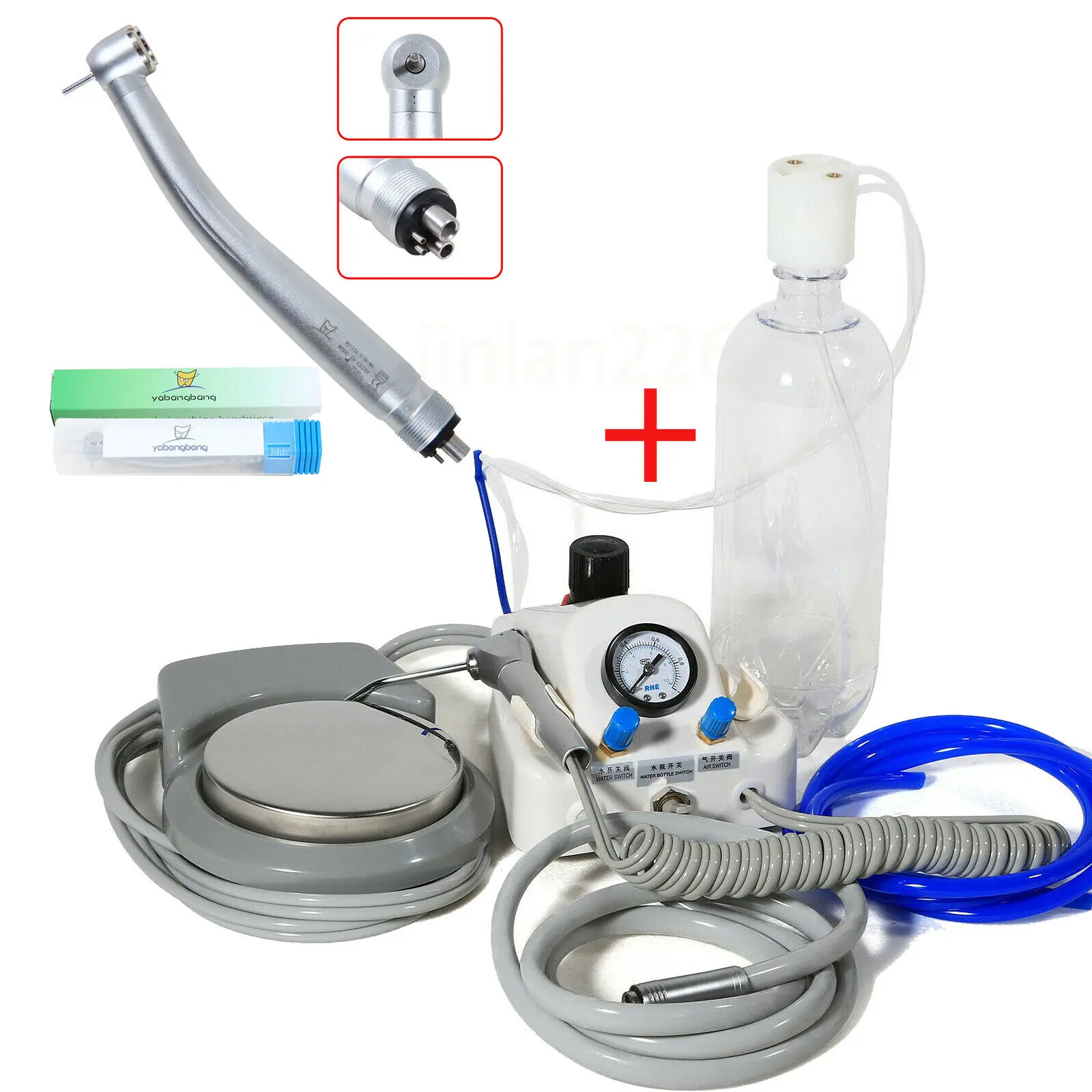 Portable Dental Turbine Unit 3 Way Syringe Work with Air Compressor 2/4 Holes+Fast High Speed