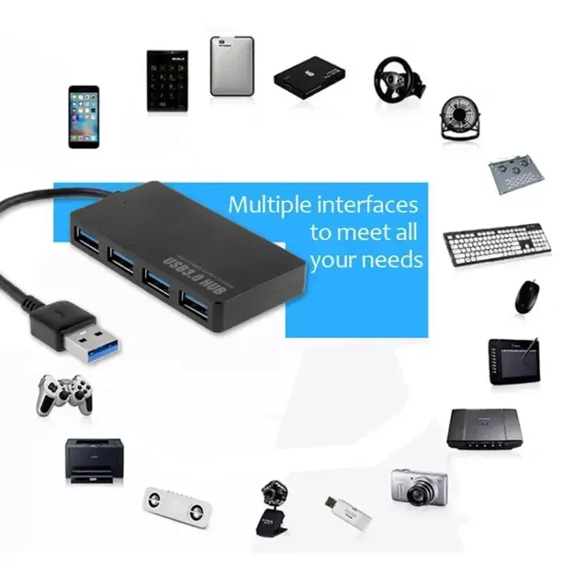 High-Speed USB 3.0 Type C 4-Port Hub with Plug & Play Adapter