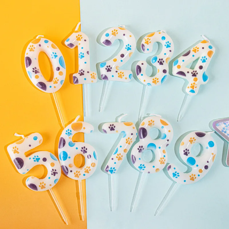 Cute Dog Paw Print Birthday Candle Digital Candle Happy Birthday Baby Shower Supplies Dessert Cake Topper Decor Candles