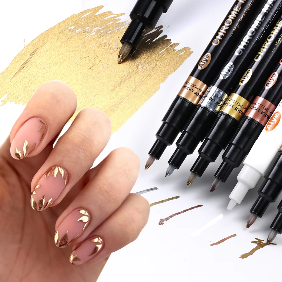 7pcs Metallic Gold Silver Nail Marker Pen Graffiti Painting Pencil