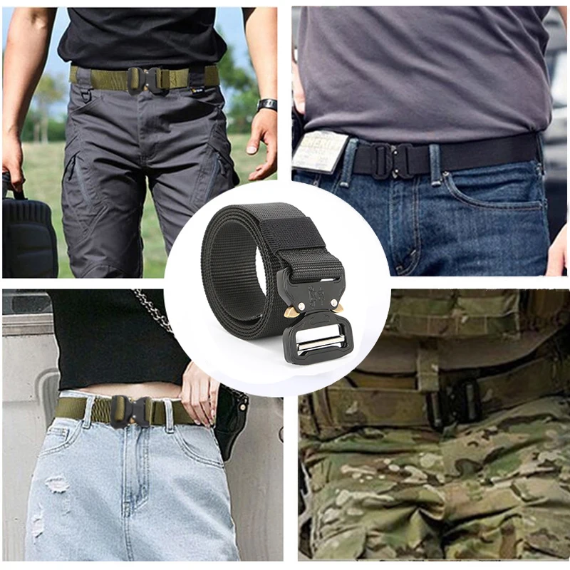 Men's Tactical Belt With Quick-Release Metal Buckle Outdoor Sports-Style Nylon Belt 1pc