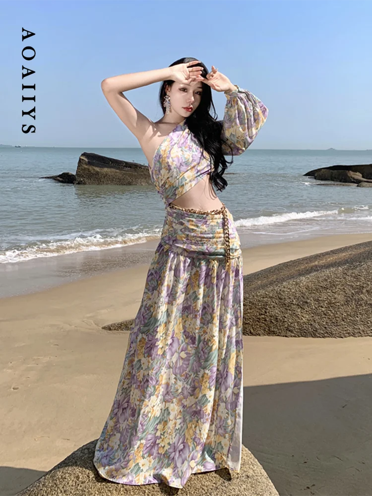 

Dress for Women Dresses 2023 Summer Slit Floral A-Line Designer High Waisted Dresses Slim Floor-Length Beach Holiday Clothing