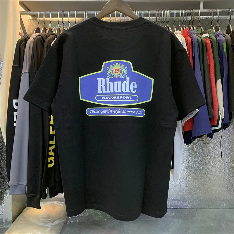 

RHUDE Short Sleeve New Letter Printing Round Neck Cotton Loose Sports Shirt For Men And Women