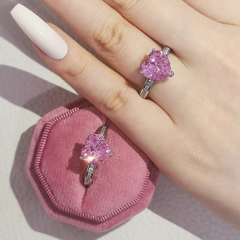 Anillo de compromiso con de para mujer, de compromiso con forma de corazón, a la moda, R4325 pink, - AliExpress