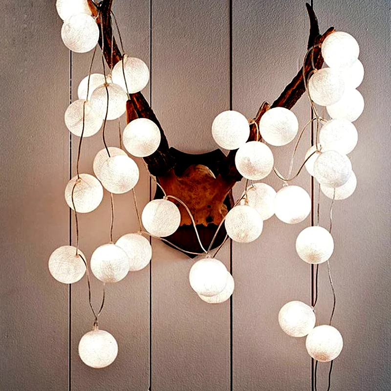 10LEDCottonBallGarlandStringLightsChristmasFairyLighting