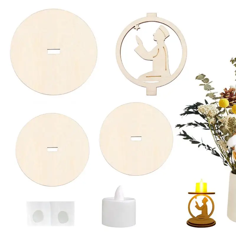 

Wooden Eid Decorations Eid al-Fitr decorative wooden ornaments Middle Eastern festival arrangements Moon Castle candle sticks