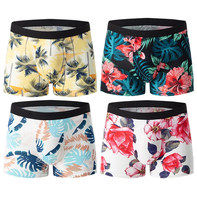 Fashionable 4-Piece Men's Flower Underwear Comfortable Breathable Boxers - Image 2