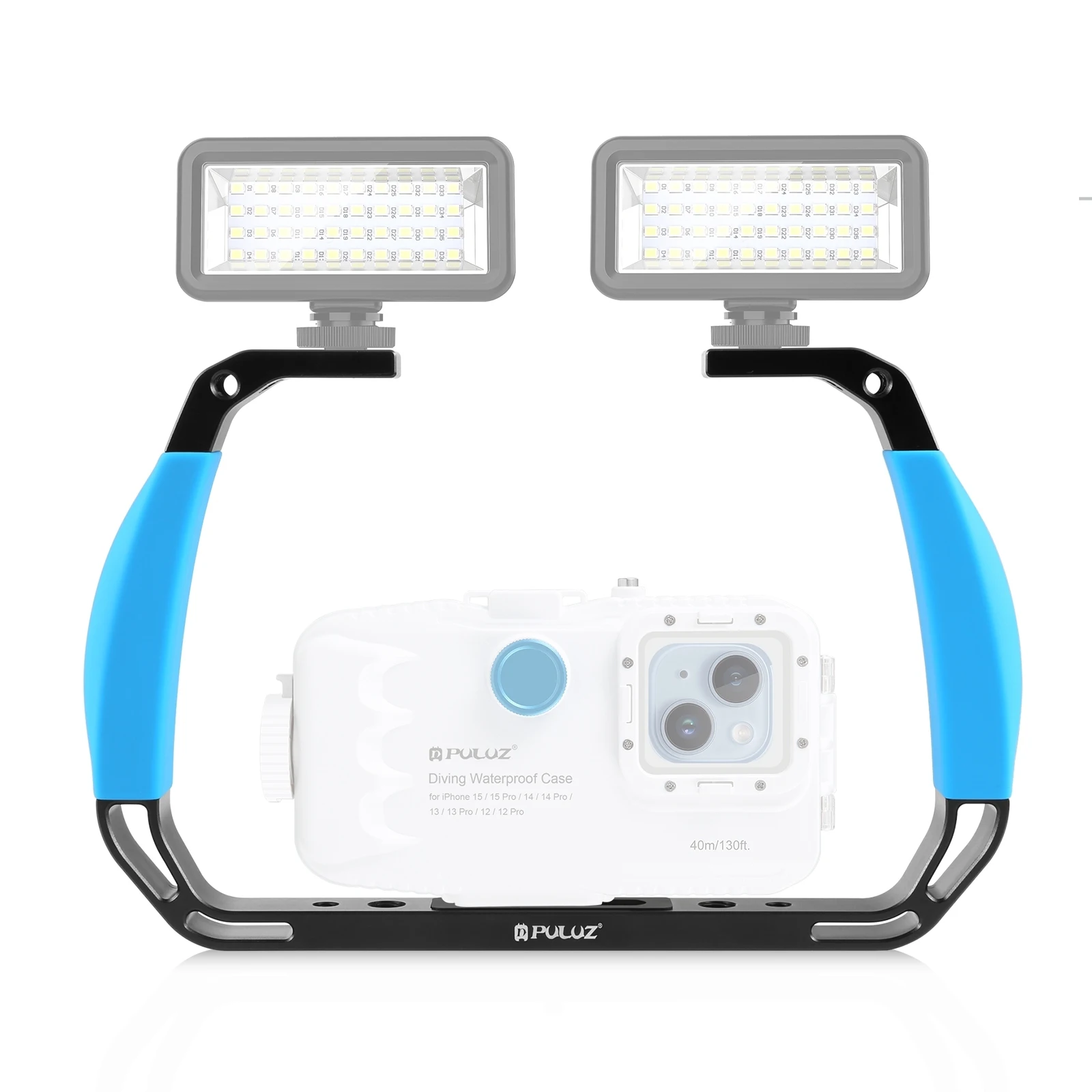 PULUZ 듀얼 실리콘 핸들 알루미늄 합금 수중 다이빙 장비, GoPro/ DJI 액션 카메라 및 스마트폰용, 다이빙 케이스 포함