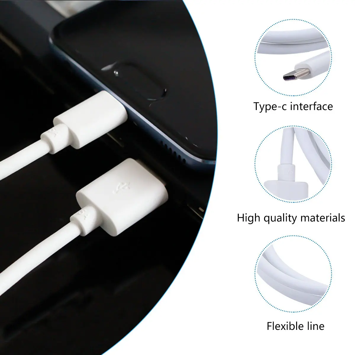 1Pcs Type-C 충전 케이블 3A 빠른 연결 높은 데이터 전송 속도 깨지지 않는 유연한 USB C 코드 호환 가능