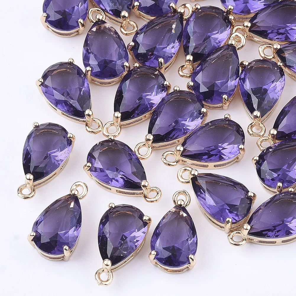 

Pandahall 50Pcs Medium Purple Teardrop Shape Transparent Glass Charms with Brass Findings For Necklace Earring Jewelry Making
