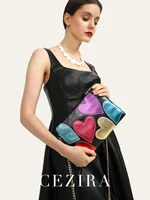 Luxury Design Colorful Metallic PU Leather Clutch Women Fashion Sweet Hearts Pattern Square Handbags Chain Crossbody Girls Purse - Image 4