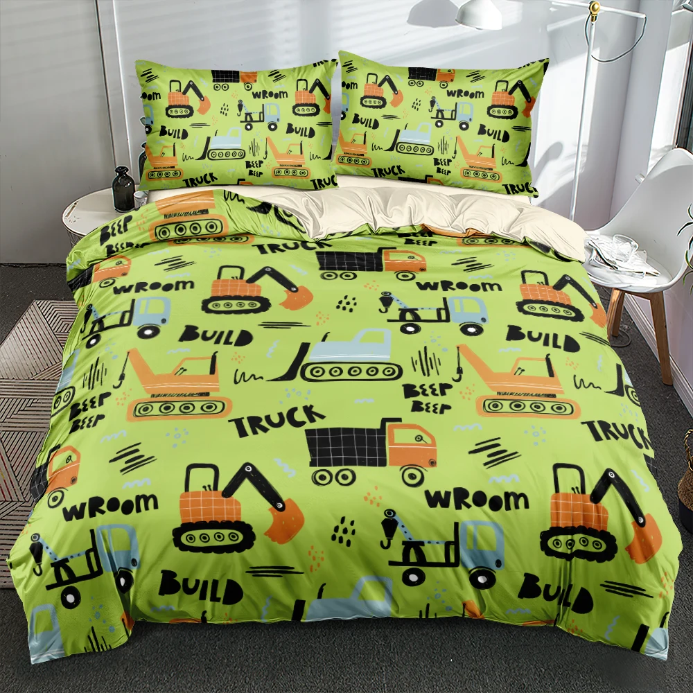 

3D Digital Cartoon Truck Single Bed Linen Green Duvet Cover Set Twin Double King 140x210cm Bedding Set Queen Size Home Textile