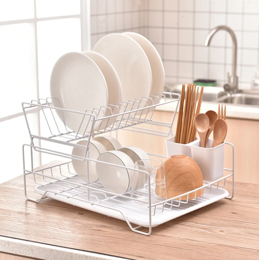 Kitsure Dish Drying Rack, Multifunctional Dish Rack, Rustproof Kitchen Dish  Drying Rack with Drainboard, Space-Saving 2-Tier Dish Drying Rack for