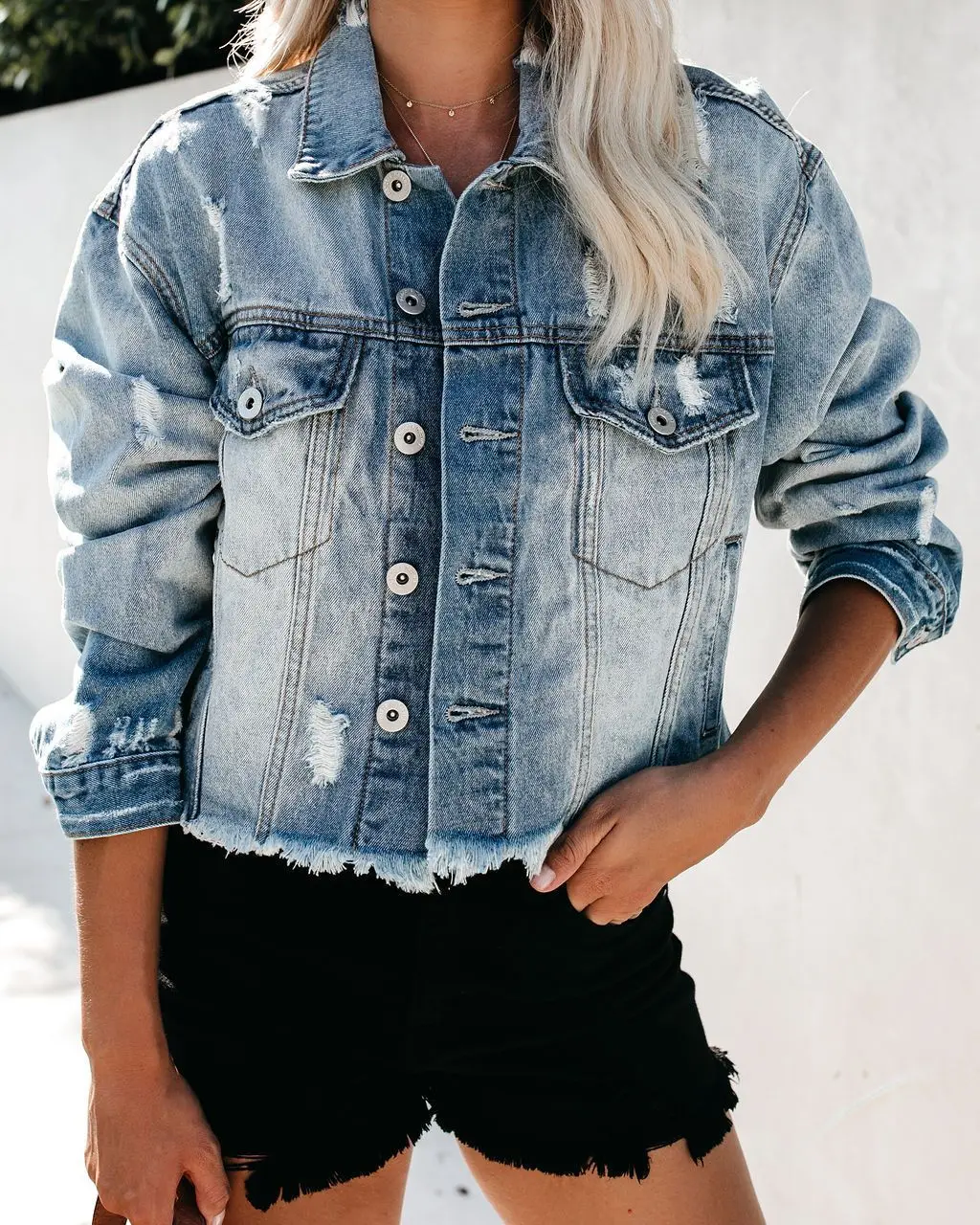 

2023 Hot Sale Women Ripped Long Sleeve Denim Jacket Fashion Slim Short Jeans Coat Street Trendy Casual Clothing S-2XL Drop Ship