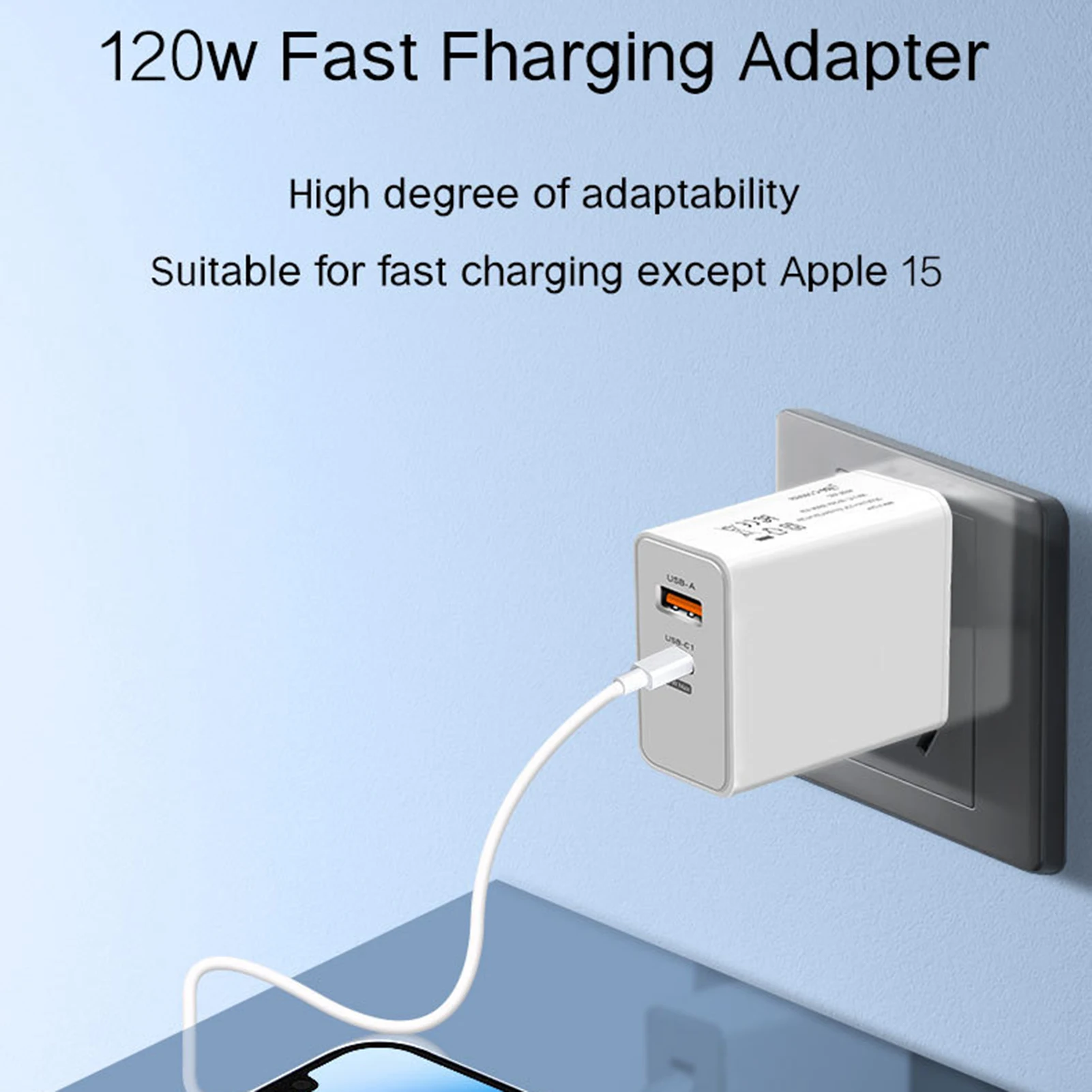 120W EU US Plug Fast USB Charger Wall Phone Charger Adapter for Phone Duals Port 2A Output Travel Charger
