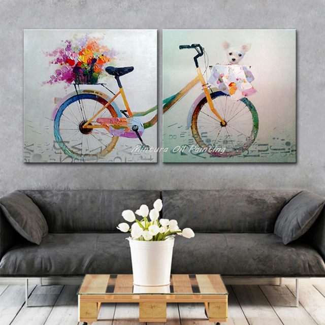Mintura,Handpainted Modern Bicycle Oil Painting On Canvas,Abstract Pop Art Poster,Wall Picture,Living Room Decor,Home Decoration 1