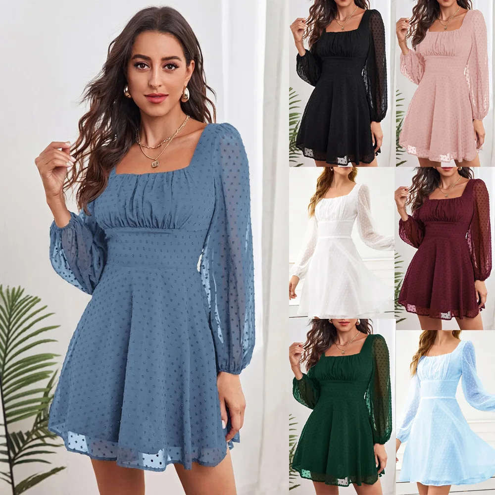 

2024 Long sleeved high waisted elegant commuting women's dress summer dress