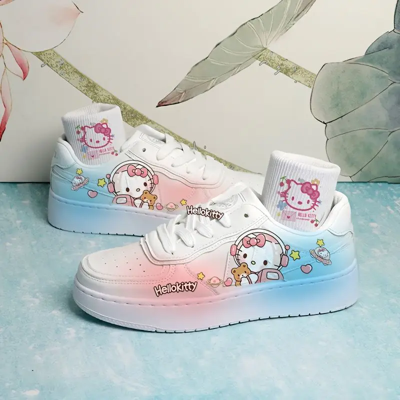 

SANRIO White Girls Spring New Hello Kitty Co Branded Sports Leisure Comfortable and Cute Board Shoes Graffiti Student Shoes