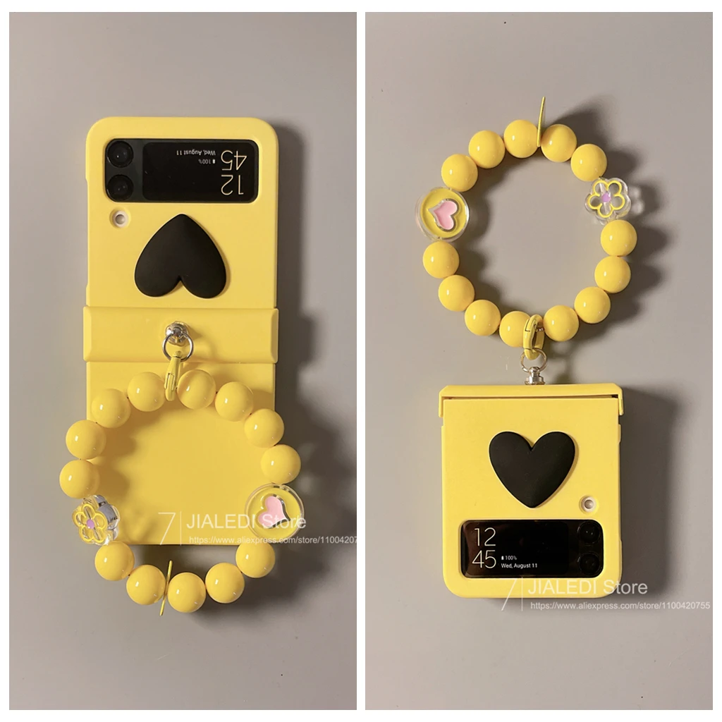 Charming Beaded Bracelet Love Hinge Phone Case with Hand Chain Cover