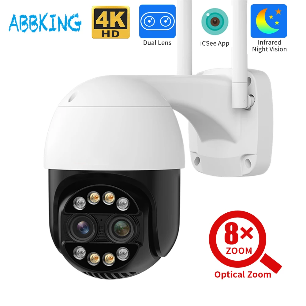 8MP 4K WIFI Camera Dual Lens 8X Hybrid Zoom 2.8+12mm 4MP Telephoto Wide Angle Lens Human Detect Video Surveillance Cameras iCsee