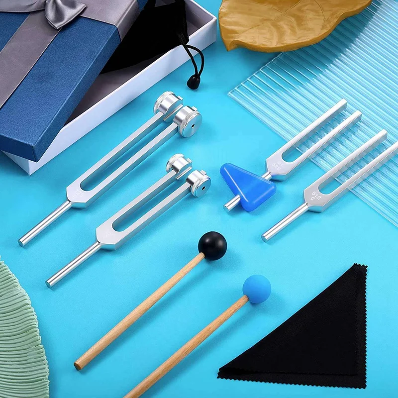 16 Pack Tuning Fork Set(128 Hz,256 Hz,512 Hz,528 Hz)With Tuning Fork Hammer For Sound Sound Vibration Tools