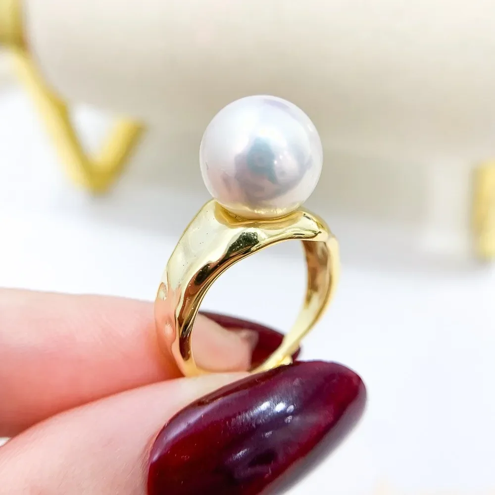 

DIY Pearl Ring Accessories S925 Sterling Silver Ring Empty Holder Fashion Gold Silver Jewelry Fit 11-13mm Round Z378