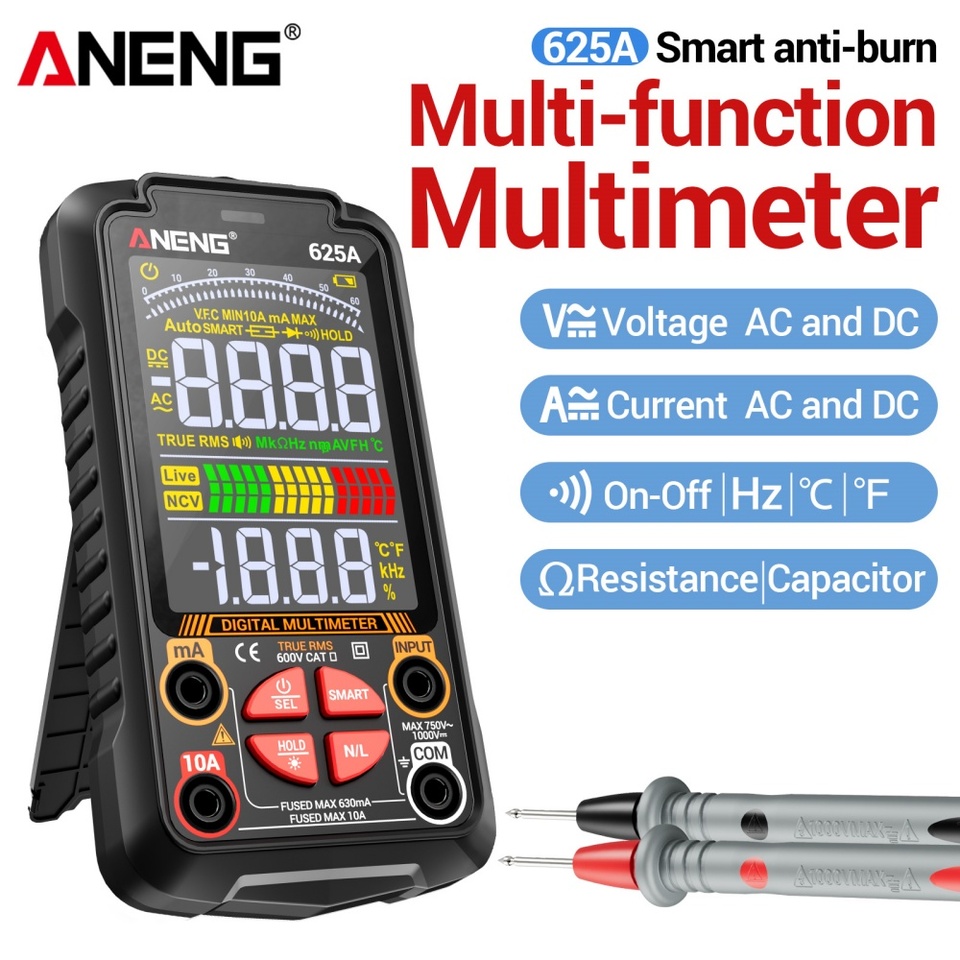 ANENG 625A Multimeters 1000V Current/Voltage Multimetro VA Color Testers 60MOhm 10A Display Meter USB Type-c Charge Test Tools