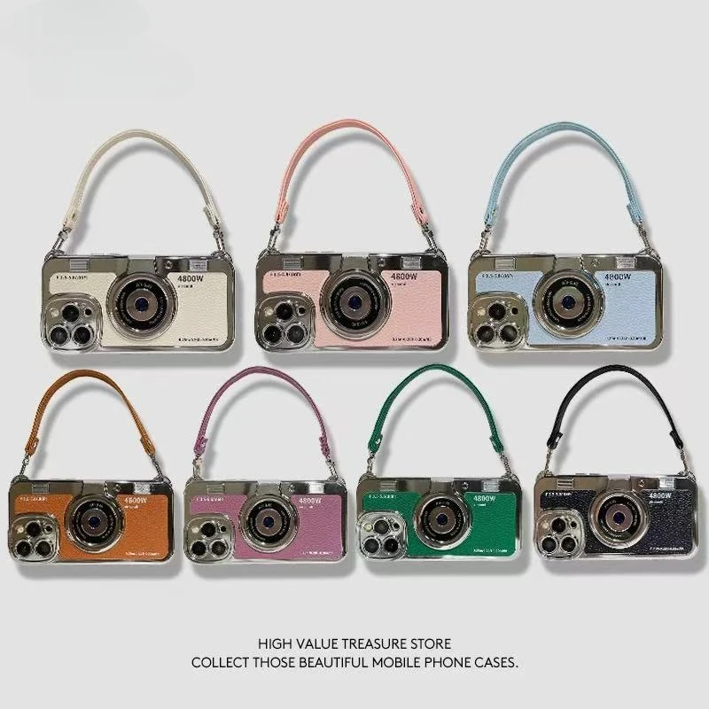 3D Luxury Retro Camera-Style Phone Case with Hand Rope Cover