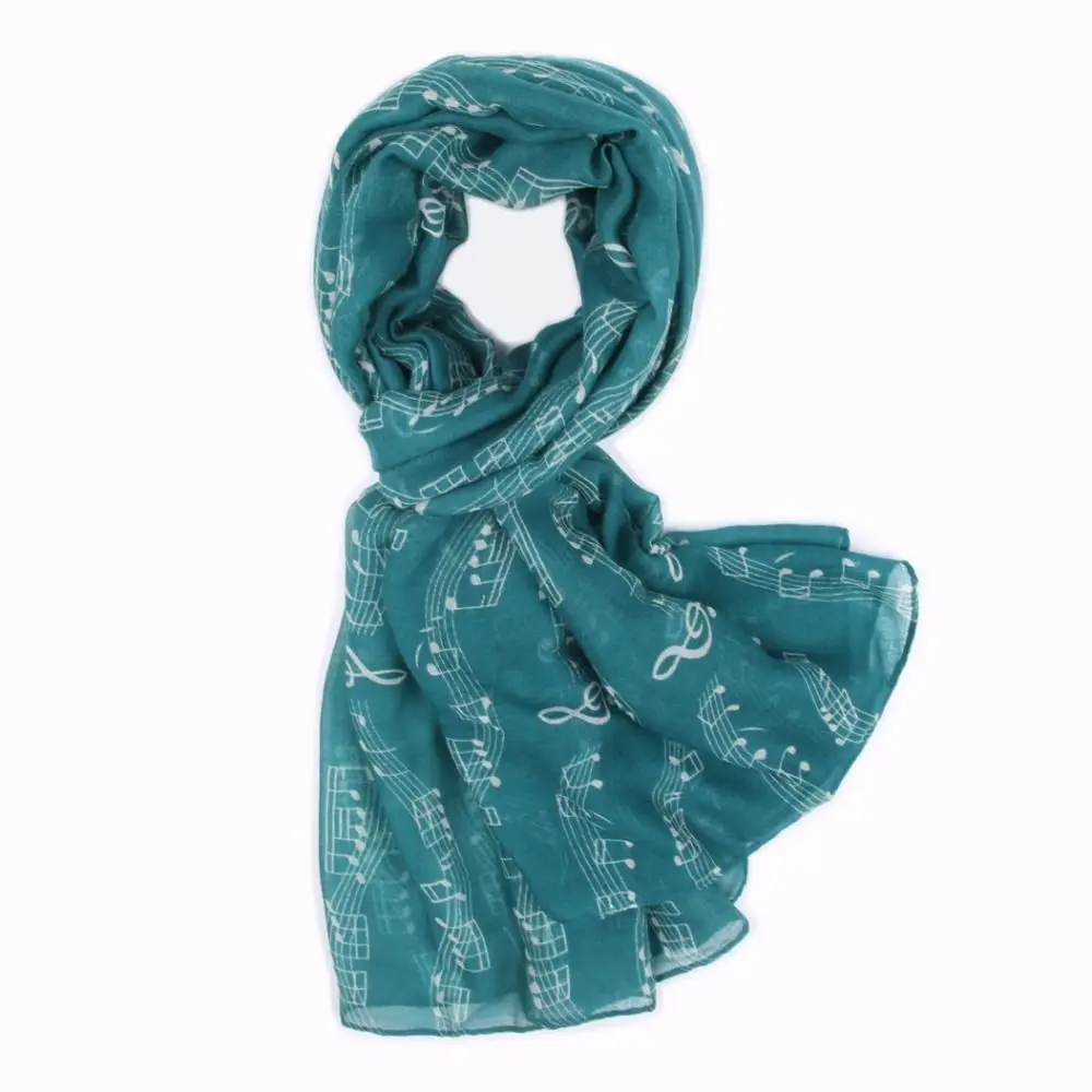 Colorful Musical Note Print Scarf Cotton Voile Smooth Musical Note Floral Shawl Casual Breathable Musical Note Floral Wrap
