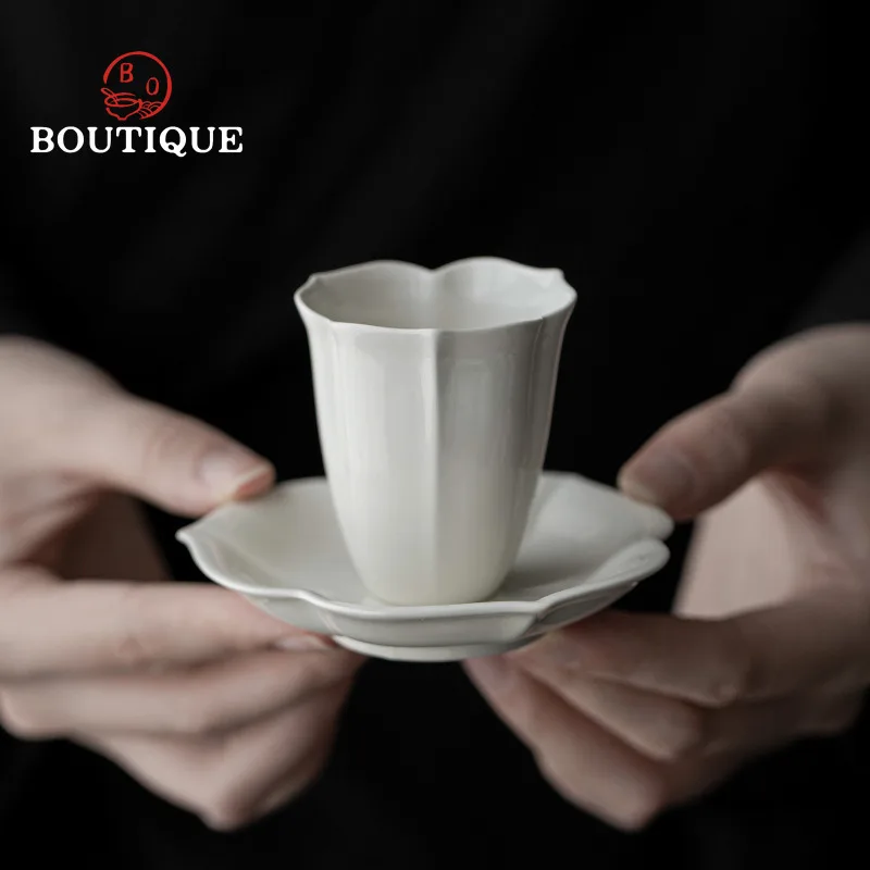 Grass Ash Handmade Petal Tea Cup Ceramic Cup For Tea Kung Fu Set Cups Home White Small Master Smelling Unusual