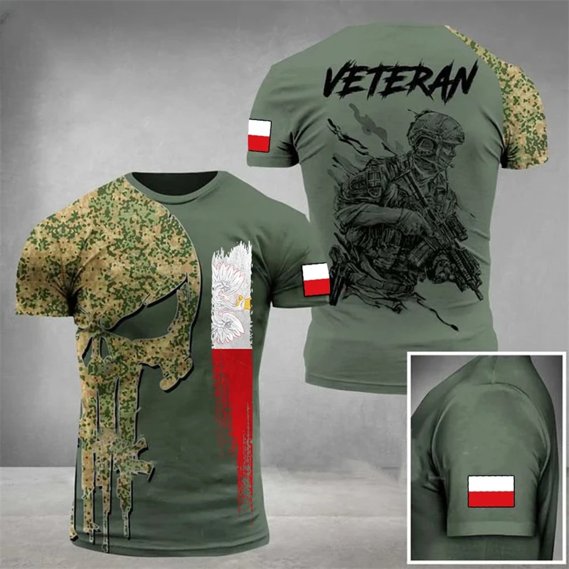 

3D Printed Poland Flag Camouflage T Shirt For Men Clothes Casual Camo T-Shirt Streetwear Veteran Tshirt O-Neck Male Boy Tops