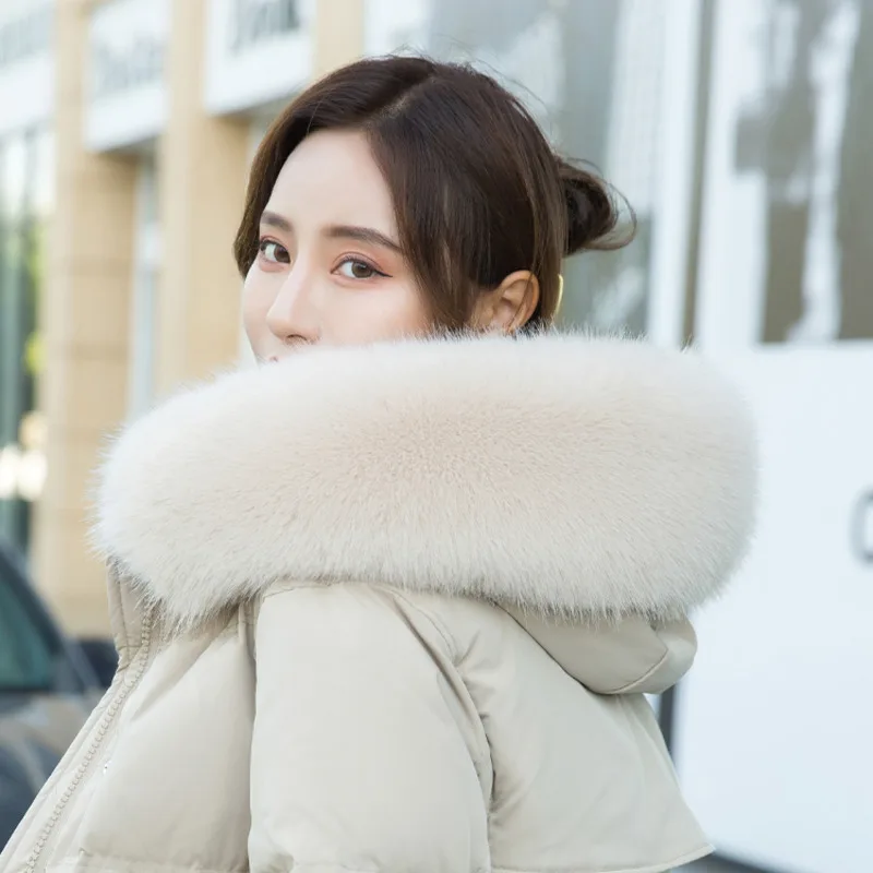 Faux Fox Fur Collar Winter Women Fake Fur Scarf Shawls for Coat Warmer Decor Furry Fur Hood Trims Parkas Jacket Fur Scarves 2